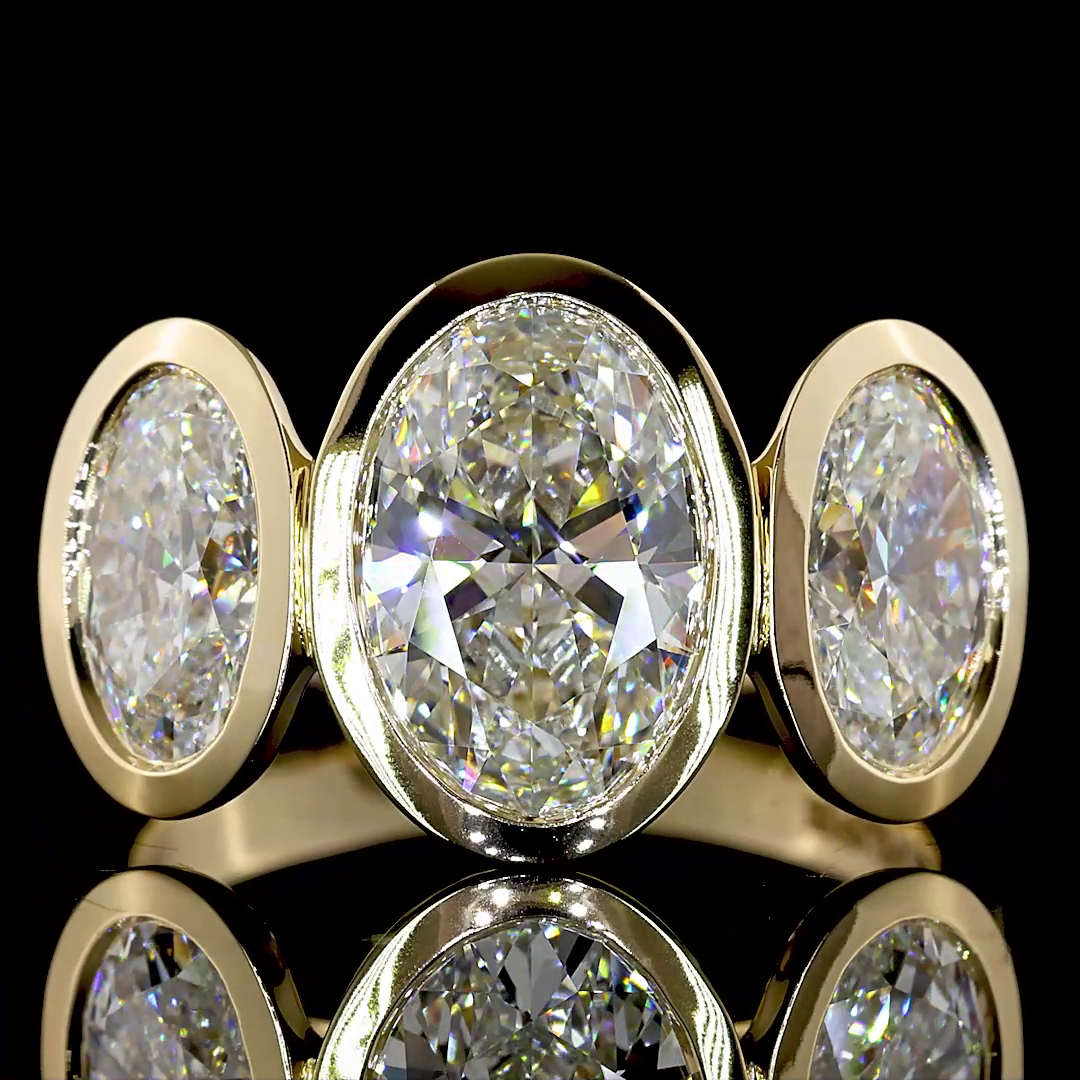 2ct Oval Bezel Three Stone Diamond Engagement Ring