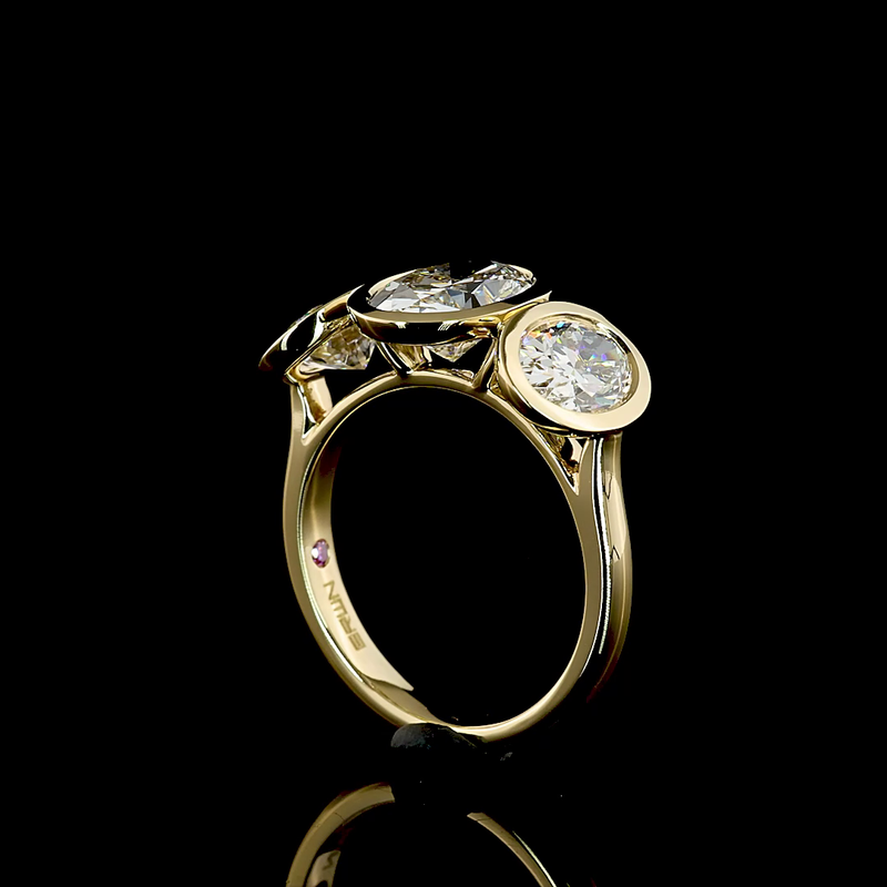 2ct Oval Bezel Three Stone Diamond Engagement Ring