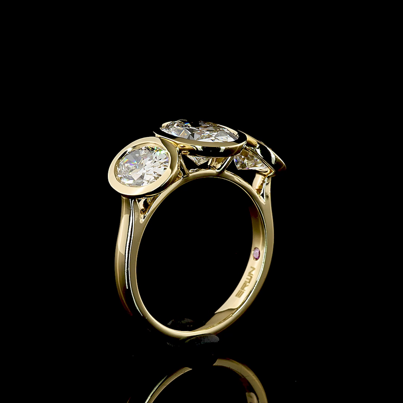 2ct Oval Bezel Three Stone Diamond Engagement Ring