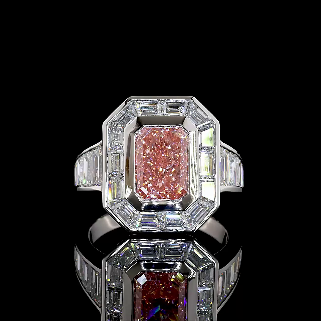 2-1/2ct Fancy Pink Radiant Bezel Halo Diamond Engagement Ring
