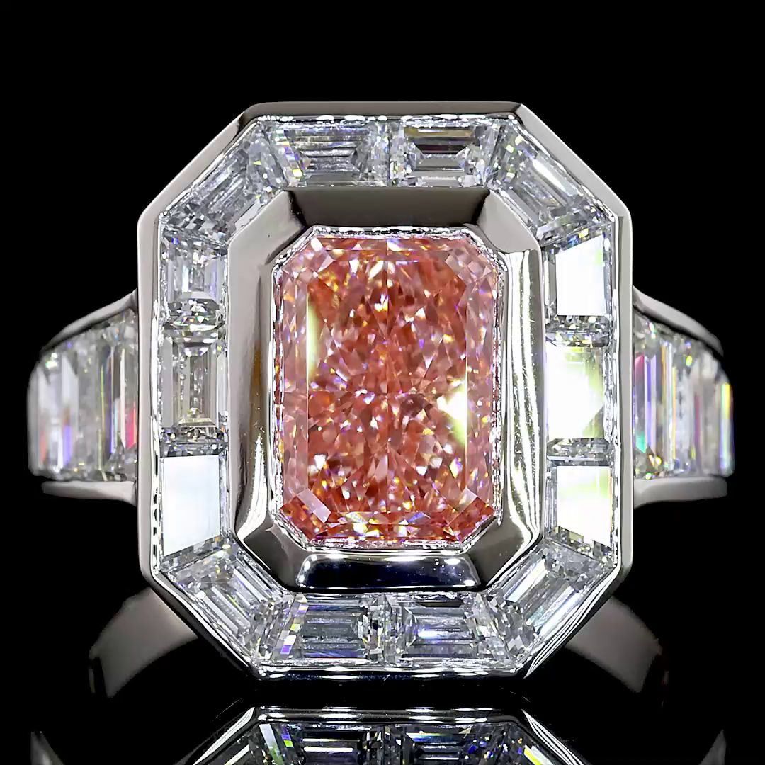 2-1/2ct Fancy Pink Radiant Bezel Halo Diamond Engagement Ring