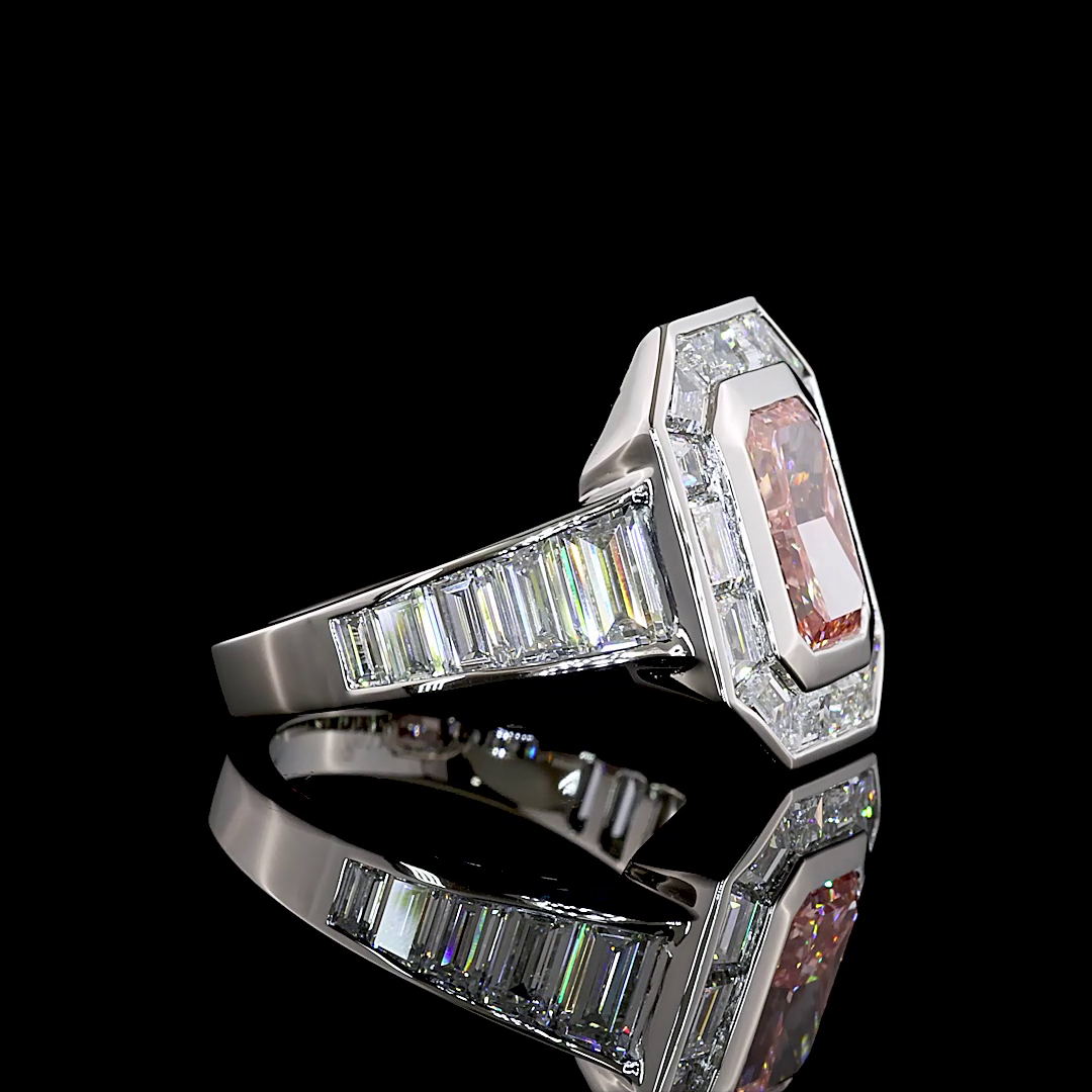 2-1/2ct Fancy Pink Radiant Bezel Halo Diamond Engagement Ring