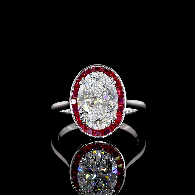 3ct Oval Bezel-Prong Halo Diamond Engagement Ring