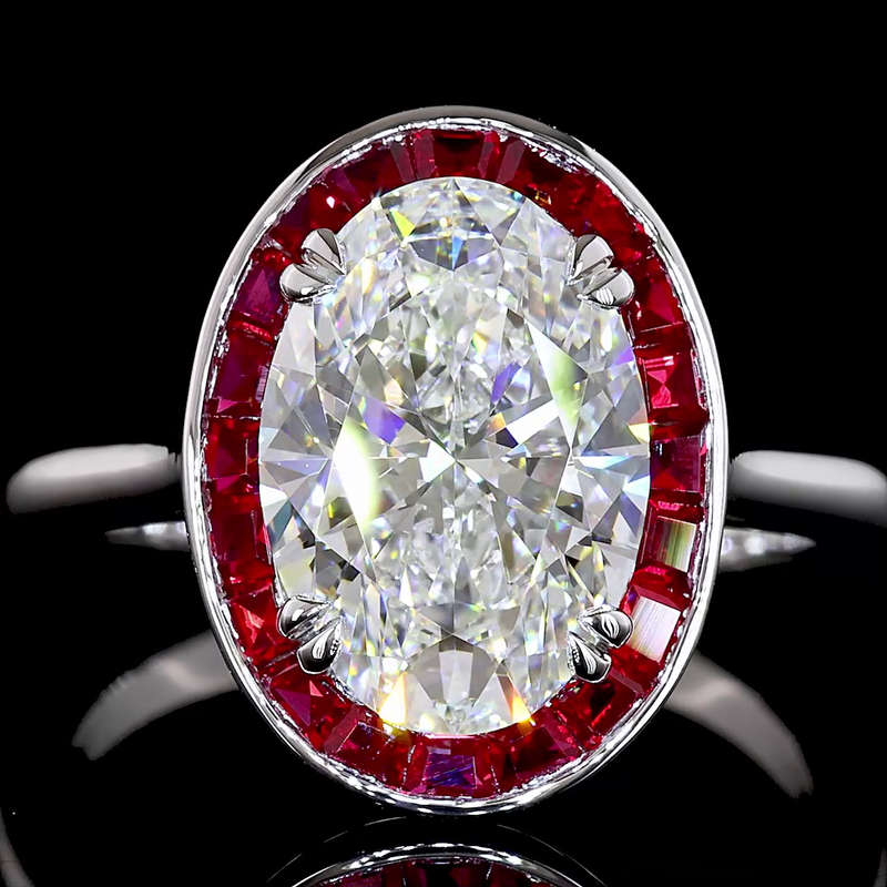 3ct Oval Bezel-Prong Halo Diamond Engagement Ring