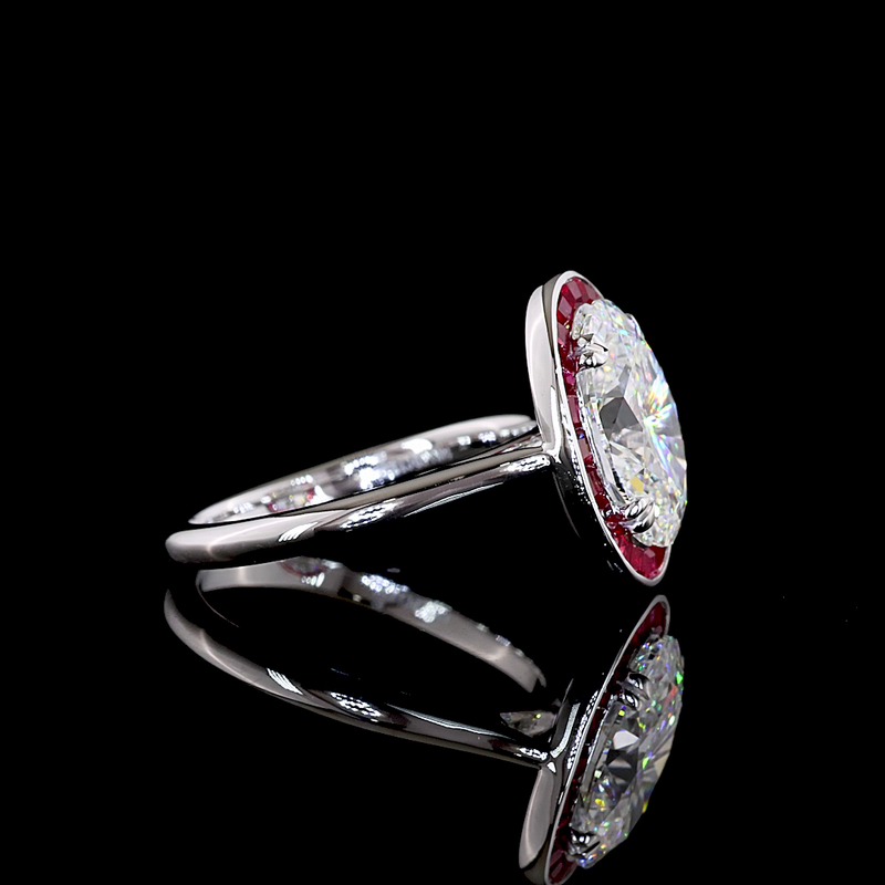 3ct Oval Bezel-Prong Halo Diamond Engagement Ring