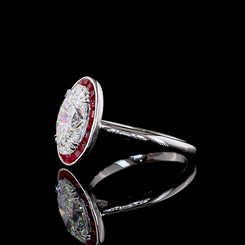 3ct Oval Bezel-Prong Halo Diamond Engagement Ring