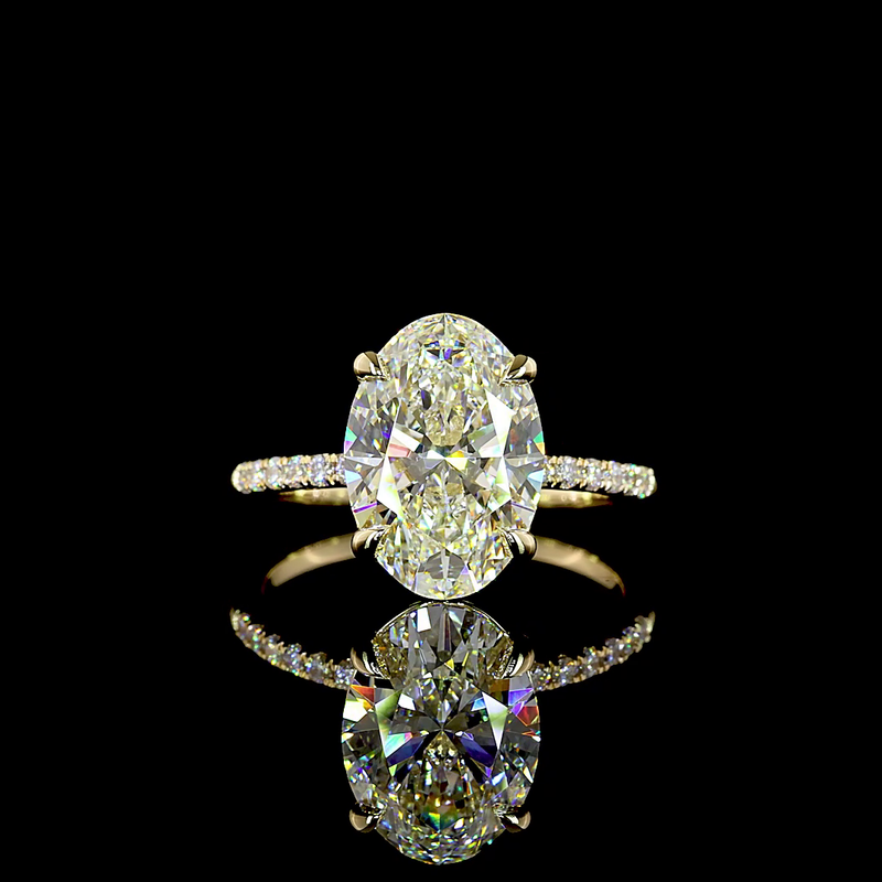 3-1/2ct Oval Prong Side Stone Diamond Engagement Ring