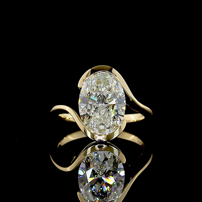 3-1/2ct Oval Half Bezel Solitaire Diamond Engagement Ring