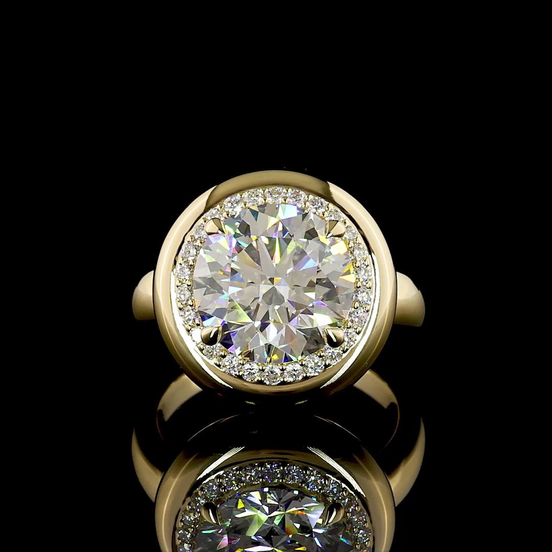 5ct Round Bezel-Prong Halo Diamond Engagement Ring