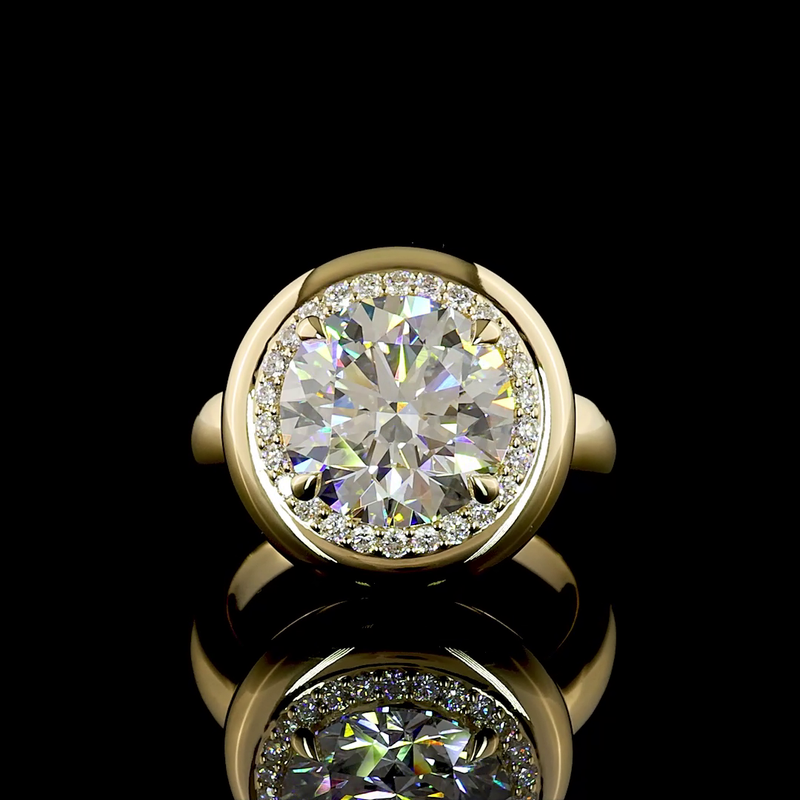 5ct Round Bezel-Prong Halo Diamond Engagement Ring