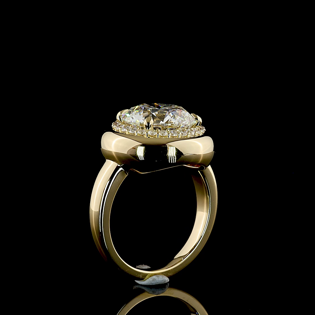 5ct Round Bezel-Prong Halo Diamond Engagement Ring