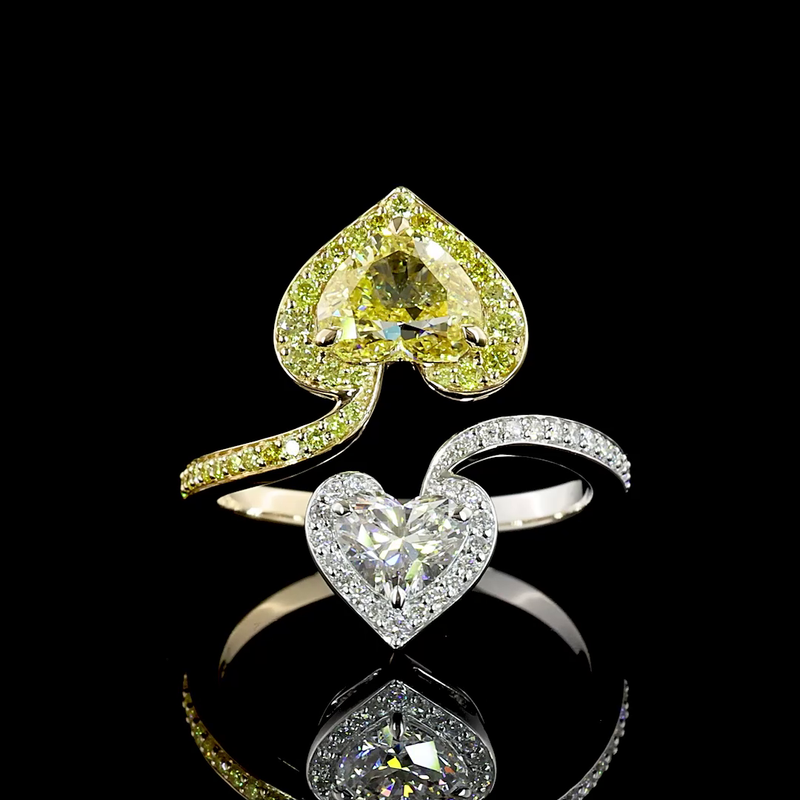 1-1/2ct Fancy Yellow Heart Bezel-Prong Unique Diamond Engagement Ring