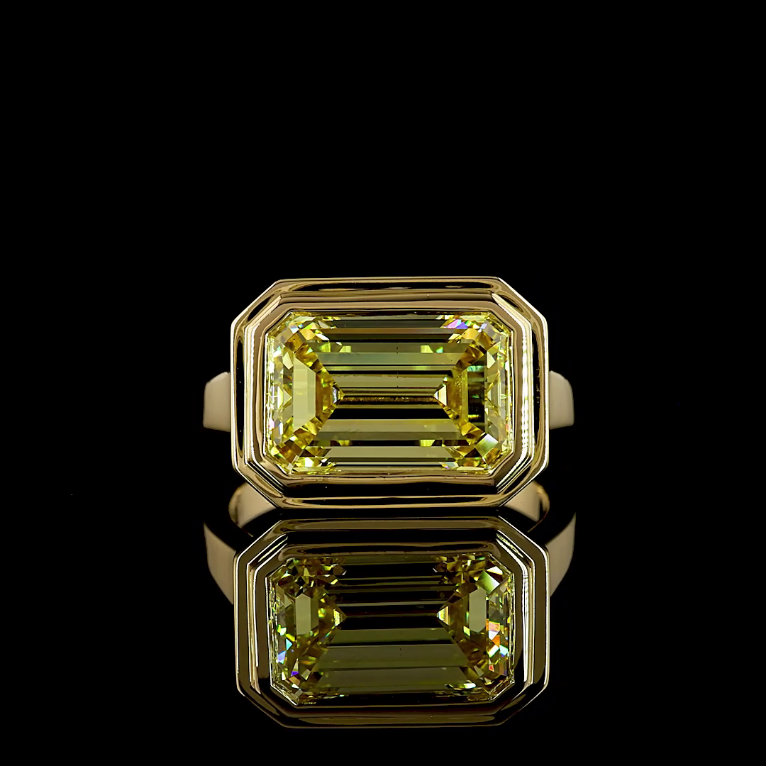 6ct Fancy Yellow Emerald East-West Bezel Solitaire Diamond Engagement Ring