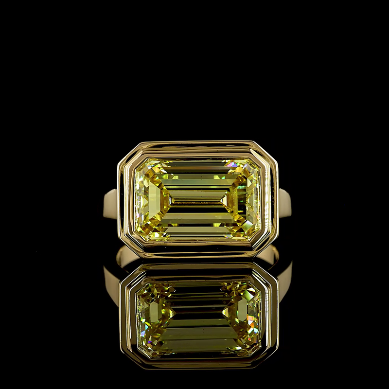 6ct Fancy Yellow Emerald East-West Bezel Solitaire Diamond Engagement Ring