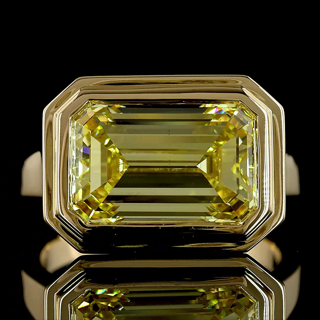 6ct Fancy Yellow Emerald East-West Bezel Solitaire Diamond Engagement Ring