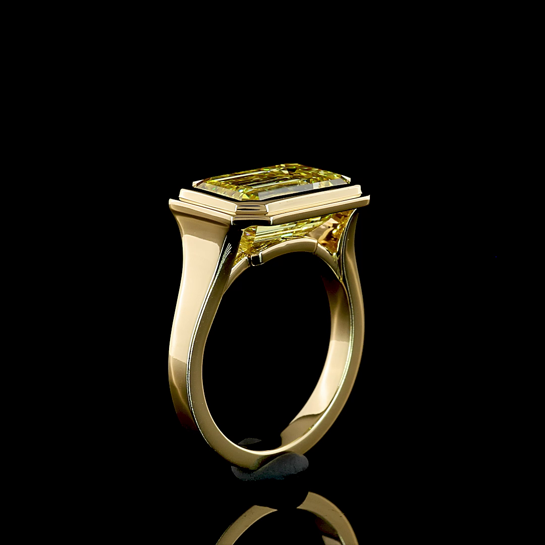 6ct Fancy Yellow Emerald East-West Bezel Solitaire Diamond Engagement Ring