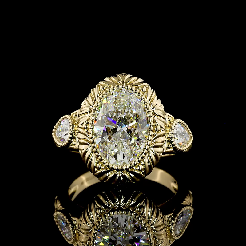 3ct Oval Bezel Unique Diamond Engagement Ring