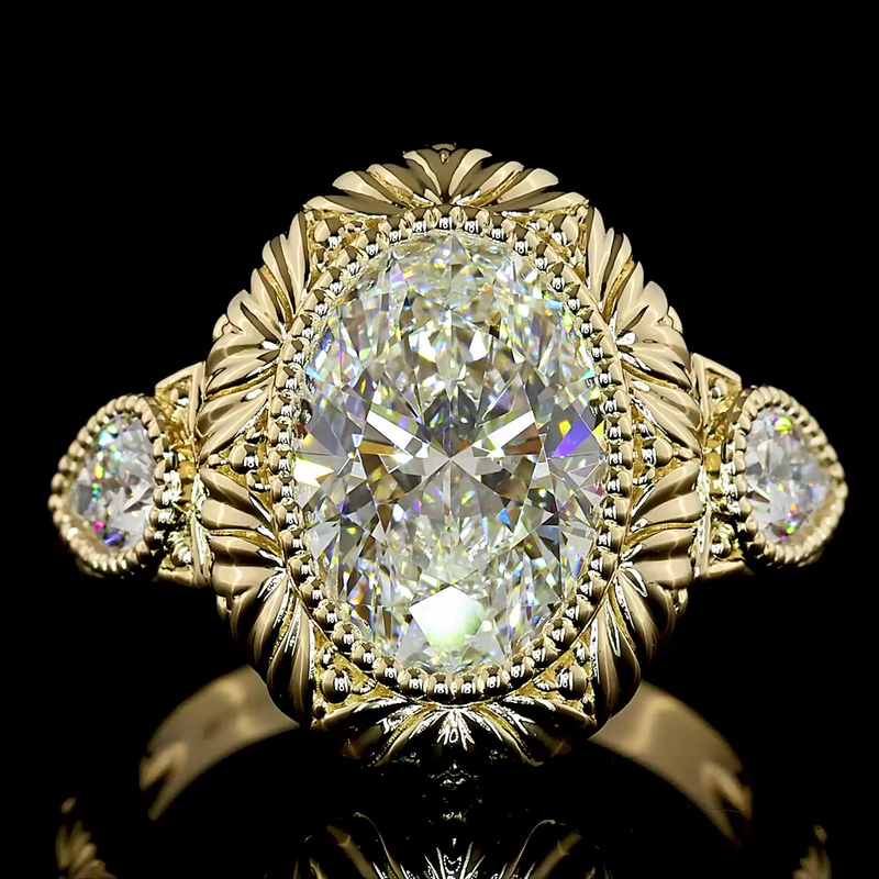 3ct Oval Bezel Unique Diamond Engagement Ring