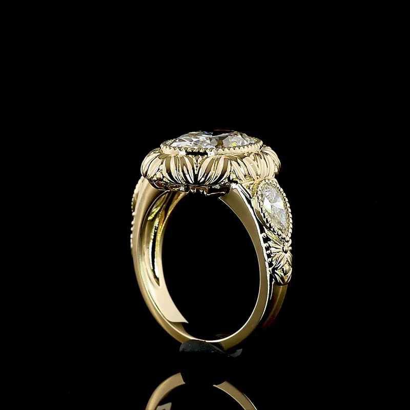 3ct Oval Bezel Unique Diamond Engagement Ring