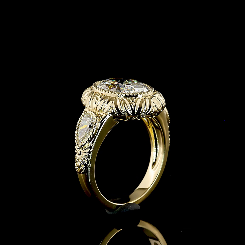 3ct Oval Bezel Unique Diamond Engagement Ring