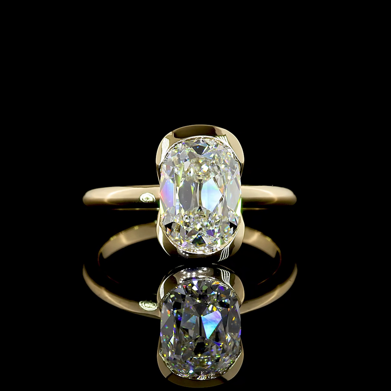 3ct Antique Cushion Half Bezel Solitaire Diamond Engagement Ring