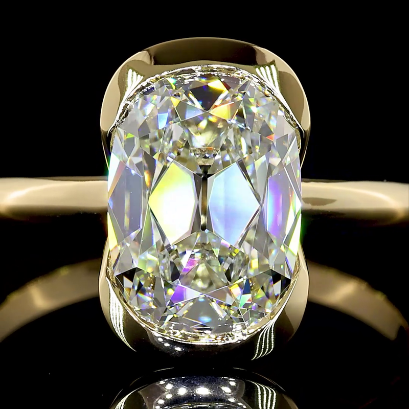 3ct Antique Cushion Half Bezel Solitaire Diamond Engagement Ring