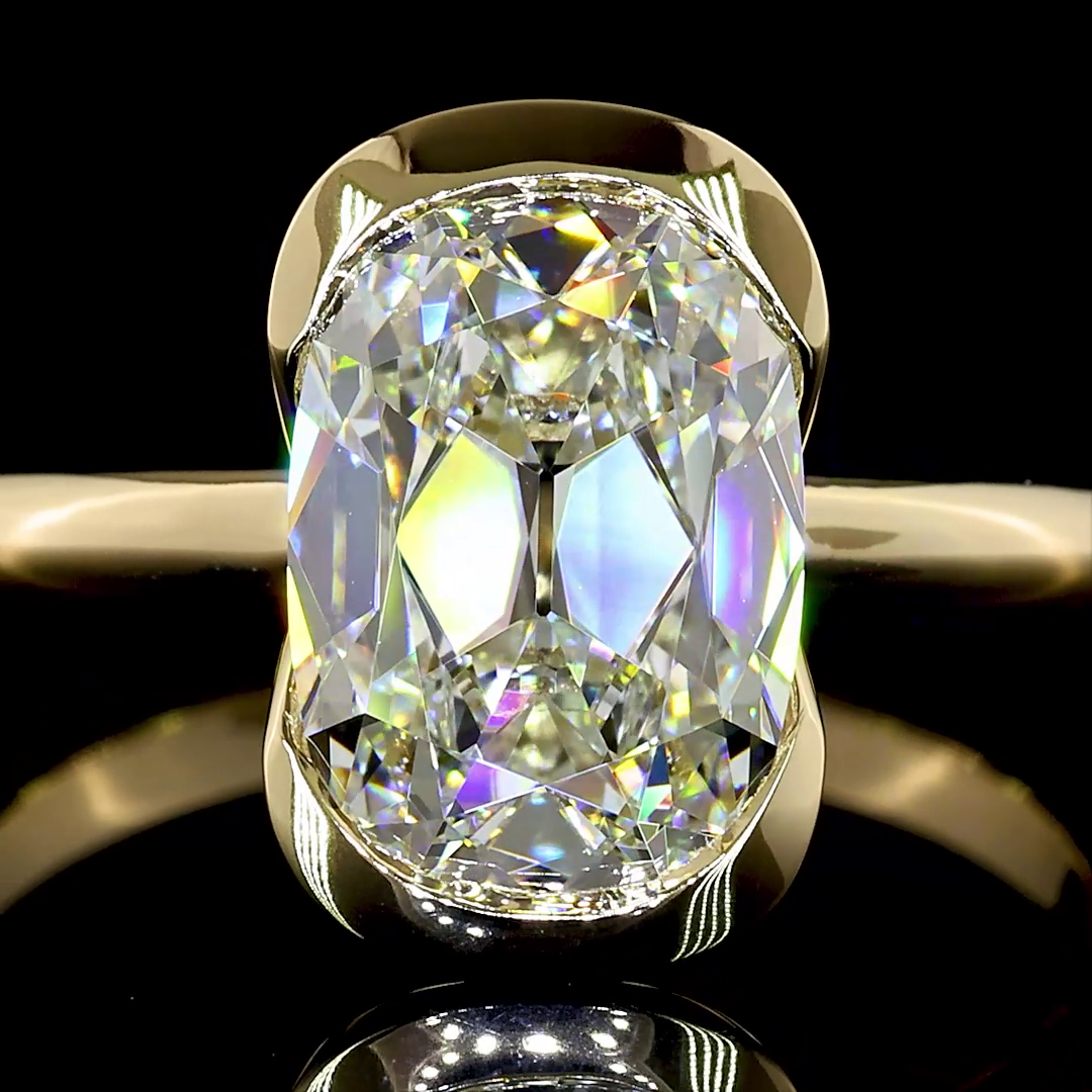 3ct Antique Cushion Half Bezel Solitaire Diamond Engagement Ring