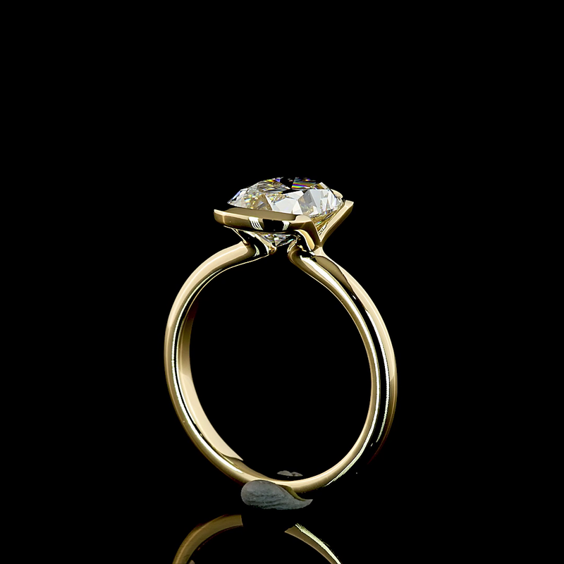 3ct Antique Cushion Half Bezel Solitaire Diamond Engagement Ring