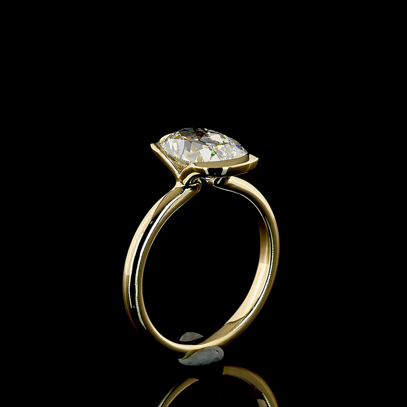 3ct Antique Cushion Half Bezel Solitaire Diamond Engagement Ring