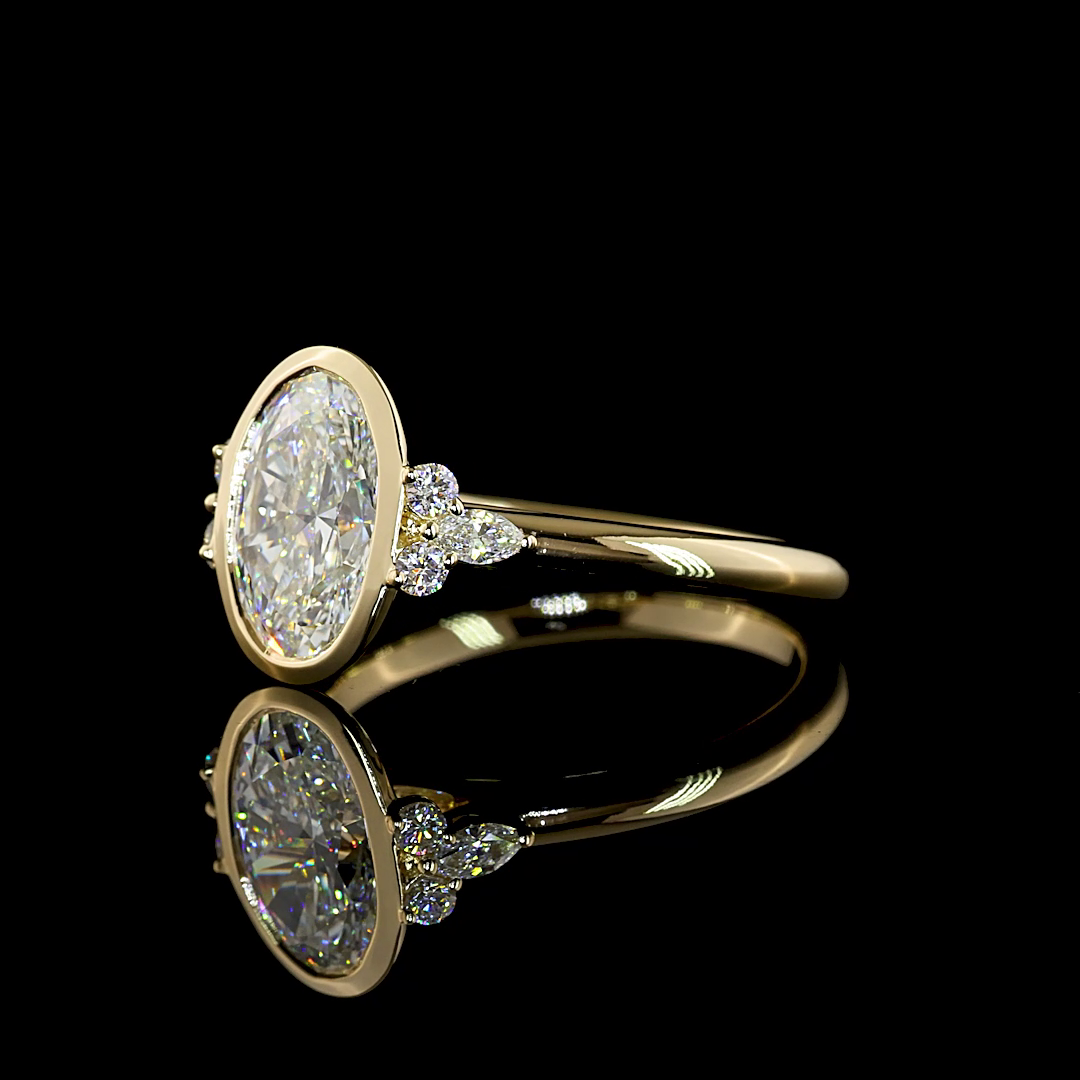 2ct Oval Bezel-Prong Unique Diamond Engagement Ring