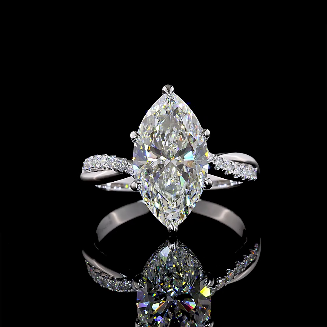3-1/2ct Marquise Prong Hidden Halo Diamond Engagement Ring