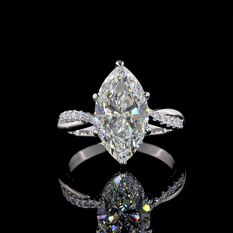 3-1/2ct Marquise Prong Hidden Halo Diamond Engagement Ring