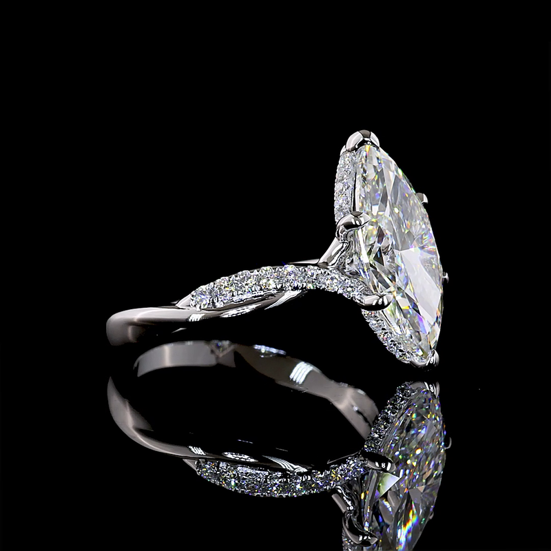 3-1/2ct Marquise Prong Hidden Halo Diamond Engagement Ring