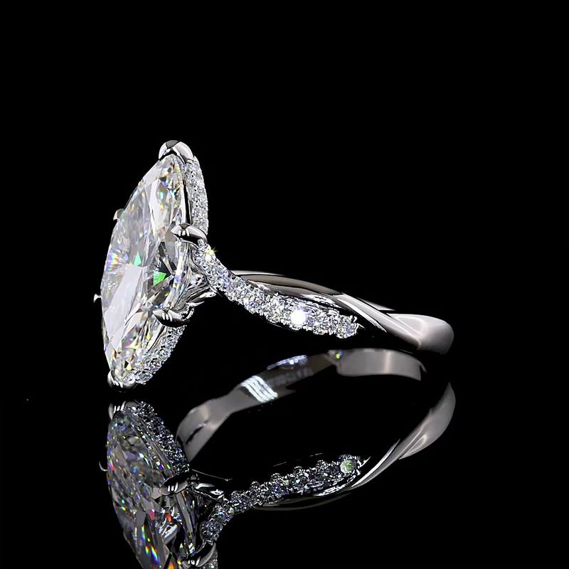 3-1/2ct Marquise Prong Hidden Halo Diamond Engagement Ring