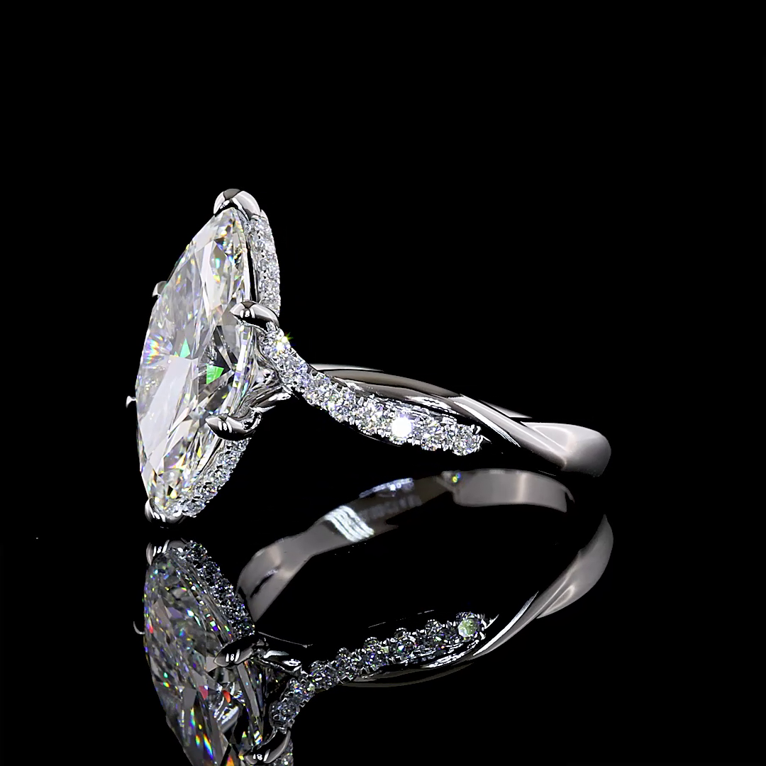 3-1/2ct Marquise Prong Hidden Halo Diamond Engagement Ring