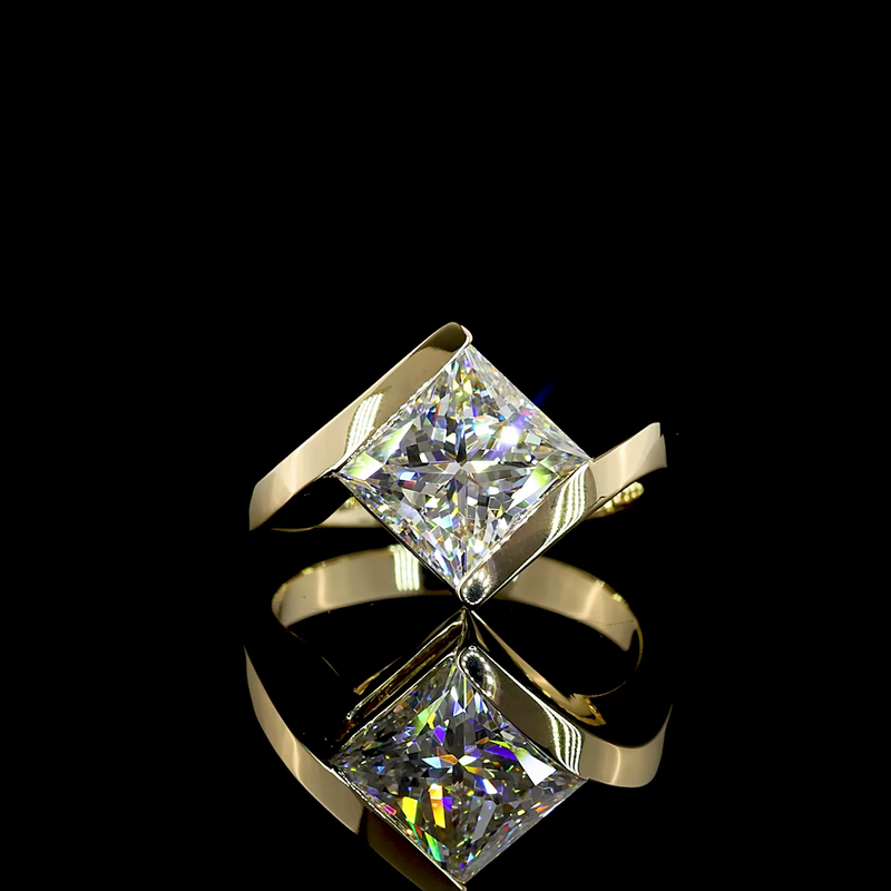 3-1/2ct Princess Half Bezel Solitaire Diamond Engagement Ring