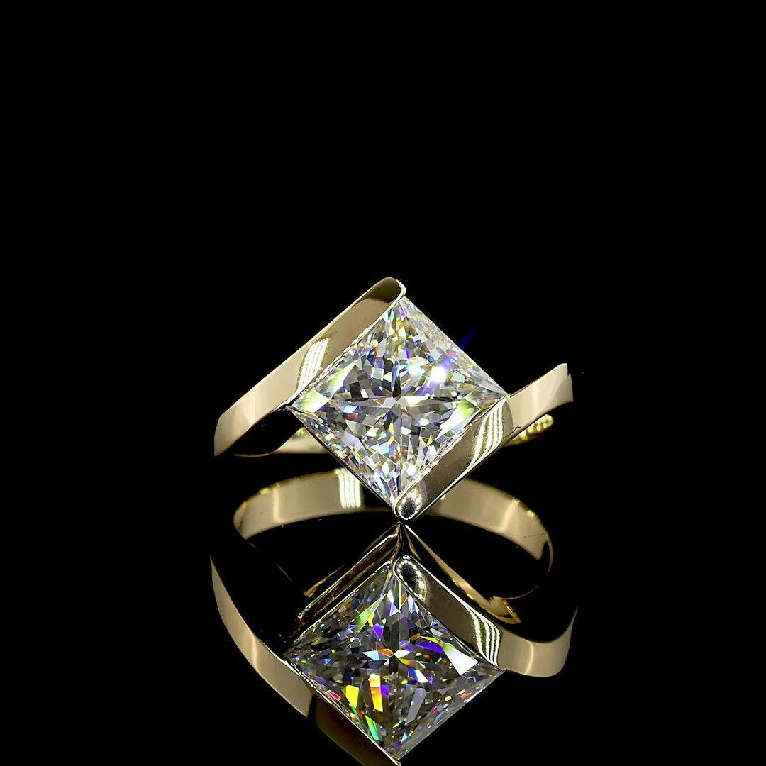 3-1/2ct Princess Half Bezel Solitaire Diamond Engagement Ring
