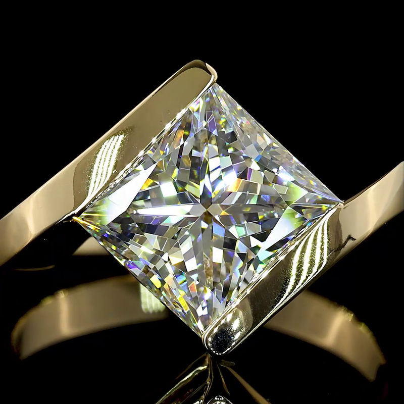 3-1/2ct Princess Half Bezel Solitaire Diamond Engagement Ring