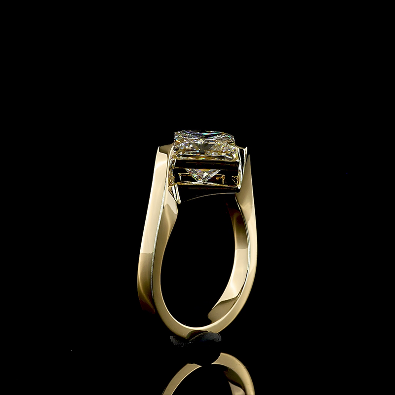 3-1/2ct Princess Half Bezel Solitaire Diamond Engagement Ring