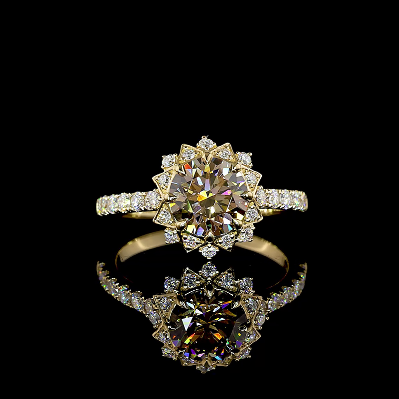 1-1/2ct Round Bezel-Prong Unique Diamond Engagement Ring