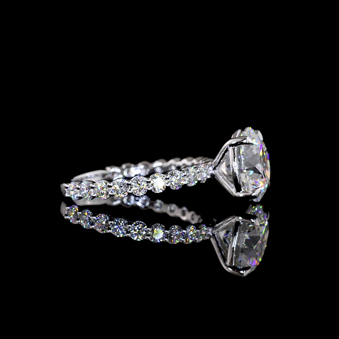 3-1/2ct Round Prong Side Stone Diamond Engagement Ring