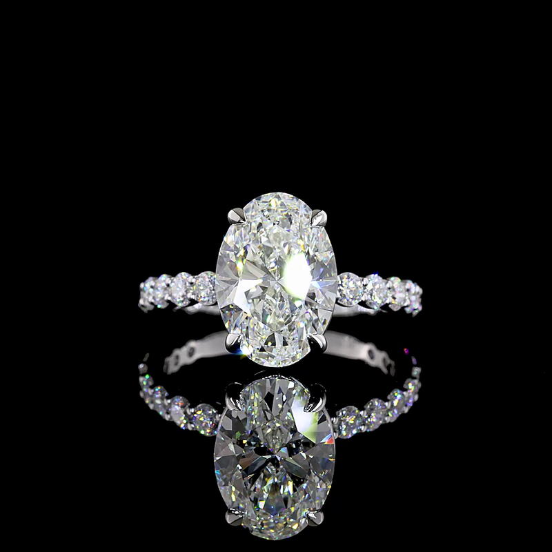 3-1/2ct Oval Prong Side Stone Diamond Engagement Ring