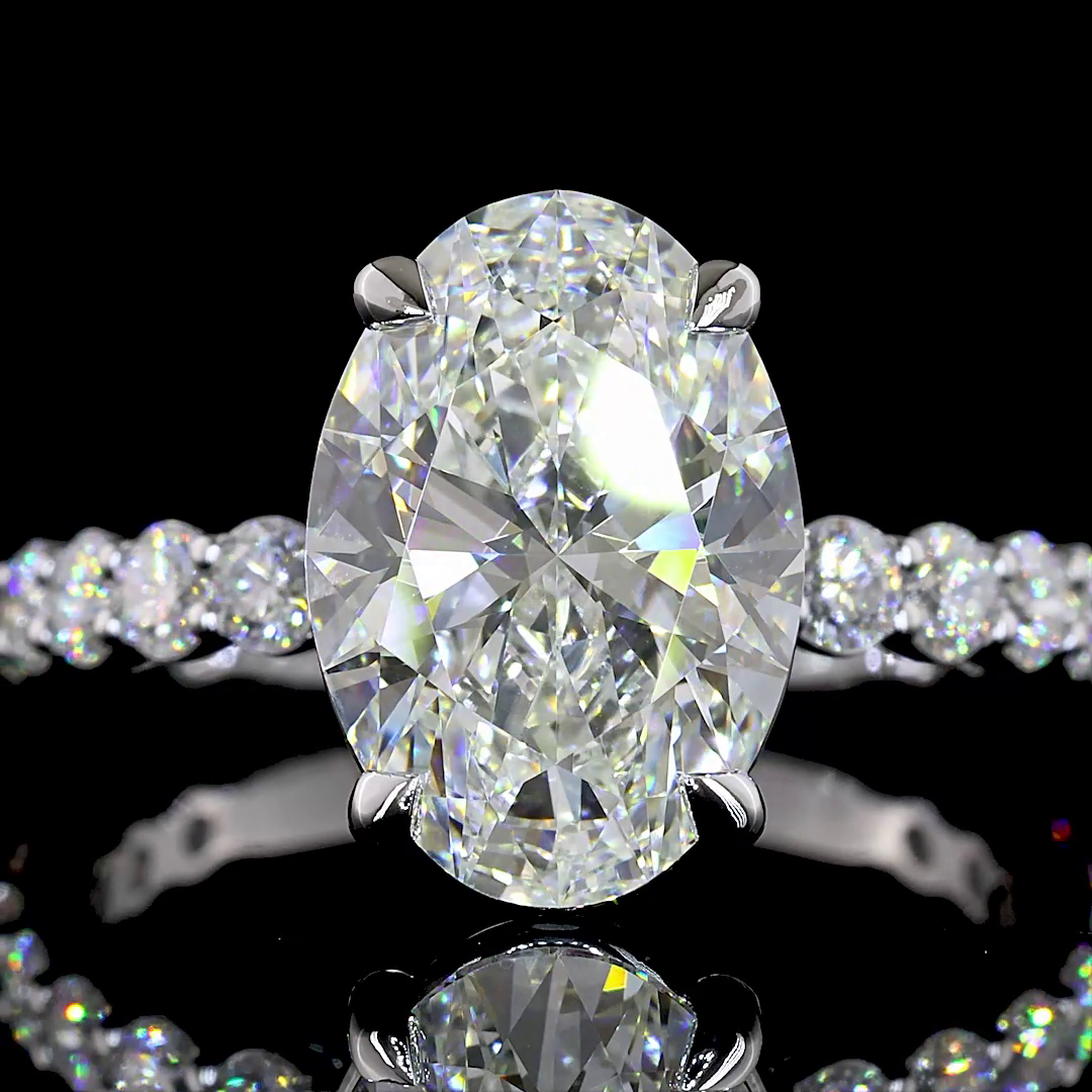 3-1/2ct Oval Prong Side Stone Diamond Engagement Ring
