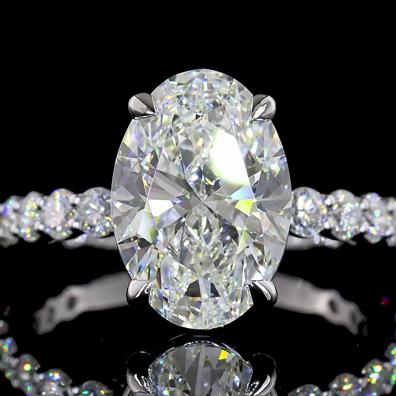 3-1/2ct Oval Prong Side Stone Diamond Engagement Ring