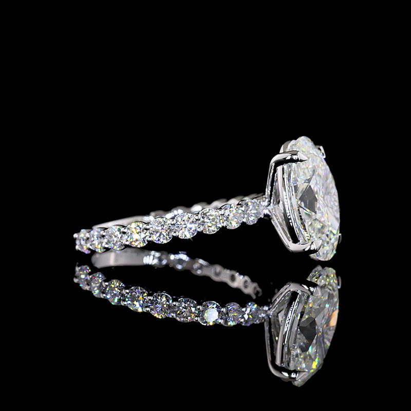 3-1/2ct Oval Prong Side Stone Diamond Engagement Ring