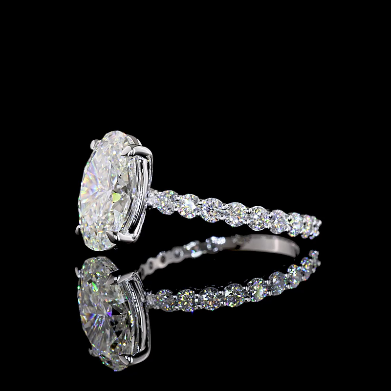 3-1/2ct Oval Prong Side Stone Diamond Engagement Ring
