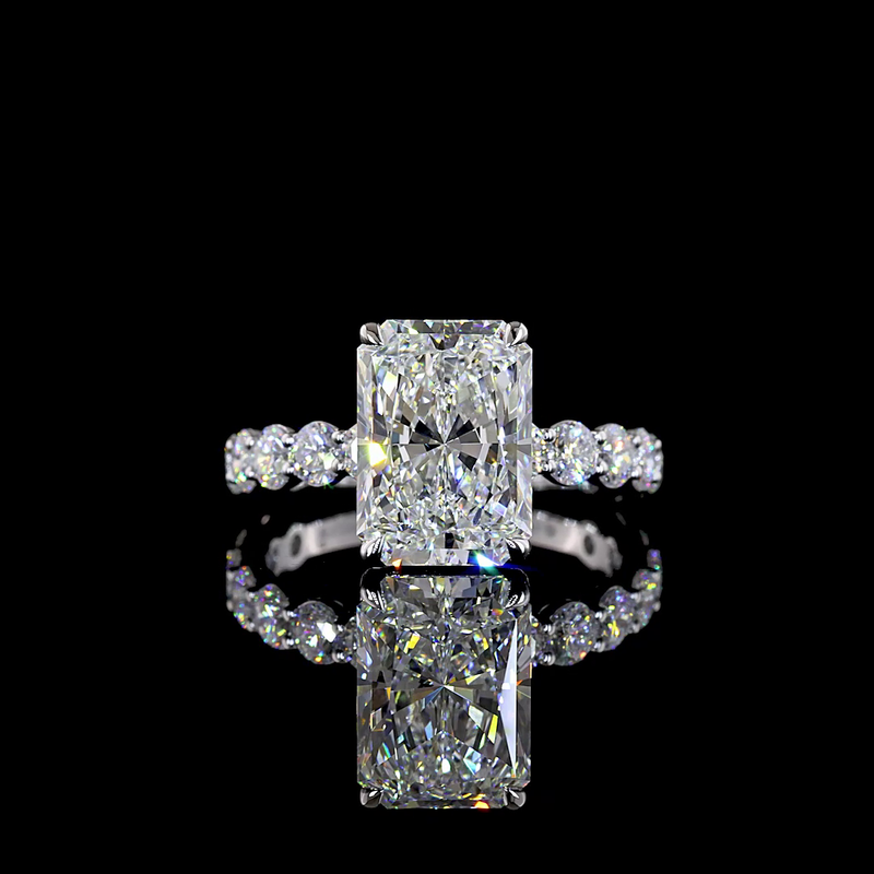 4ct Radiant Prong Side Stone Diamond Engagement Ring