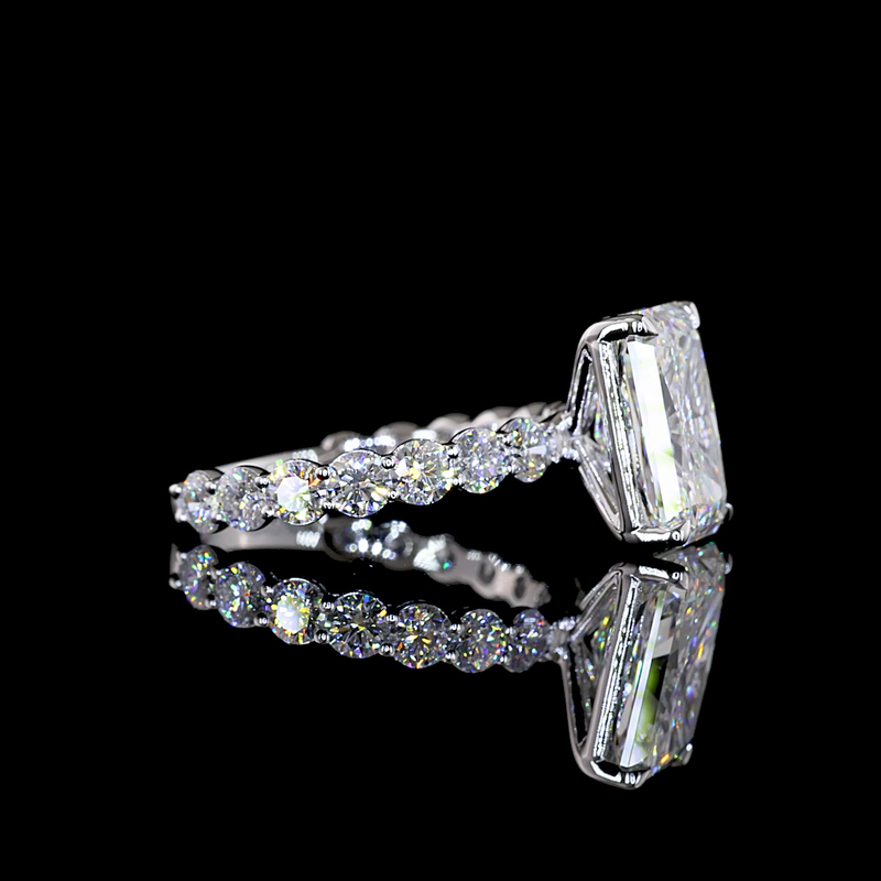 4ct Radiant Prong Side Stone Diamond Engagement Ring