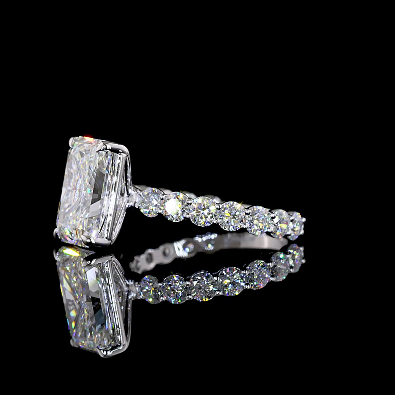 4ct Radiant Prong Side Stone Diamond Engagement Ring