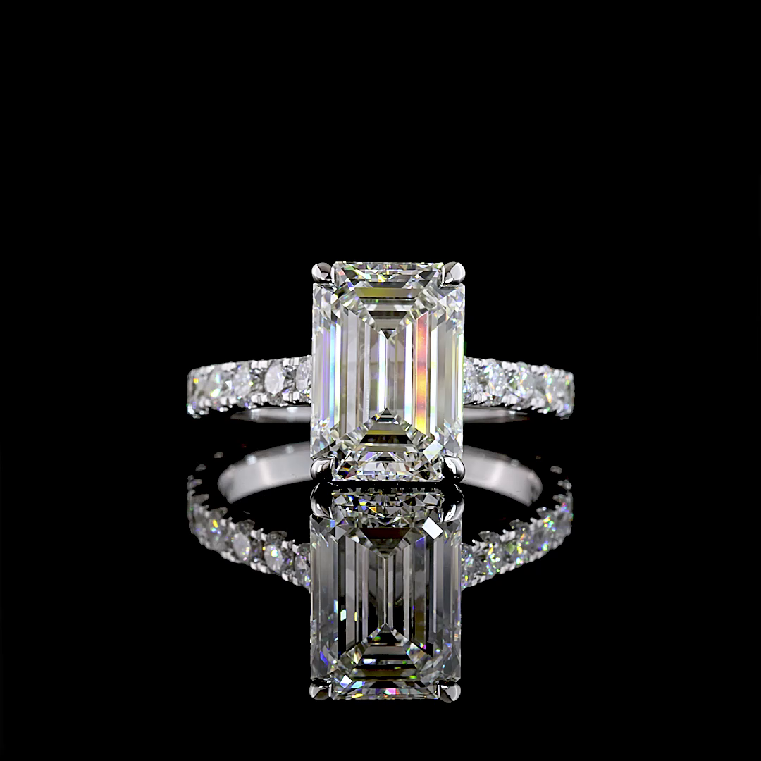 4ct Emerald Prong Hidden Halo Diamond Engagement Ring
